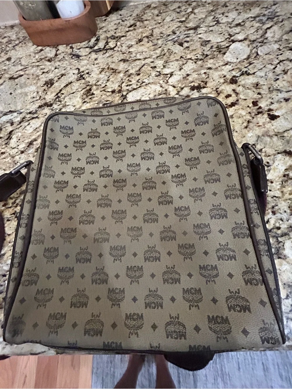 MCM Unisex PVC Leather Crossbody Bag Olive Green